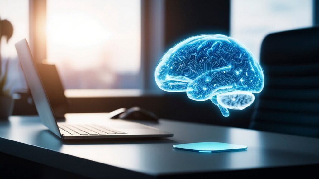 Cerveau numérique symbolisant l’intelligence artificielle utilisée pour l’analyse de données et l’optimisation du marketing digital